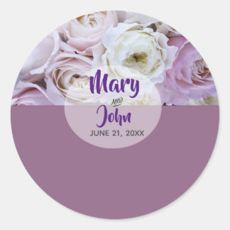 Lavender Lila Floral Roos Wedding Ronde Sticker