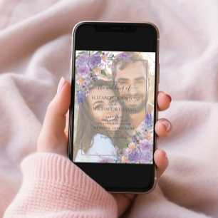 Lavender Lila Gold Vellum Overlay Photo Wedding Kaart