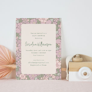  Lavender Lila Green Floral Baby shower Kaart