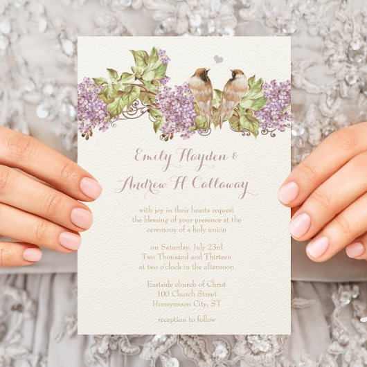 Lavender Lila Love Bird Wedding Kaart