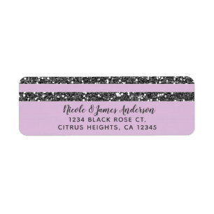 Lavender Lila Paars Silver Glitter Stripes Party Etiket