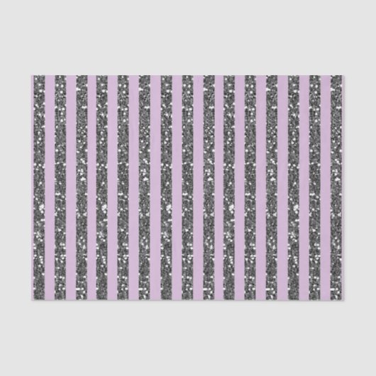 Lavender Lila Paars Silver Glitter Stripes Party Tissuepapier (Voorkant)