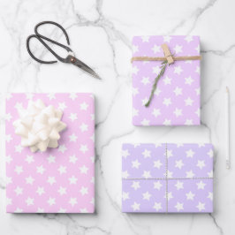 Lavender Lila White Stars Polka Dots Inpakpapier Vel