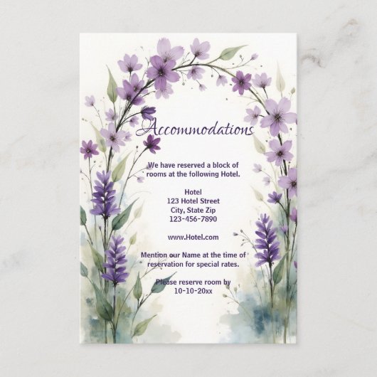 Lavender & Lilac Floral Arch Accommodations Informatiekaartje (Voorkant)