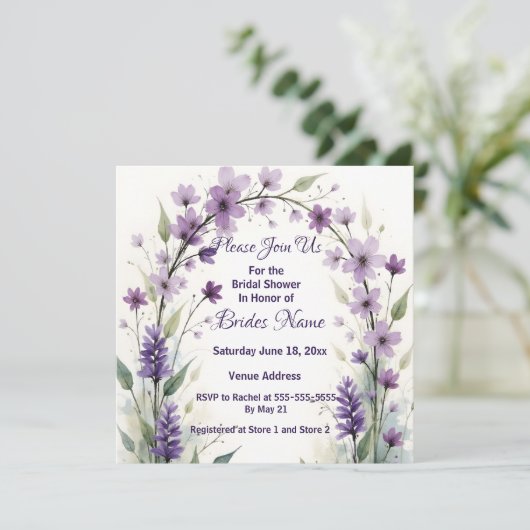 Lavender & Lilac Floral Arch Bridal Shower Kaart (Staand voorkant)
