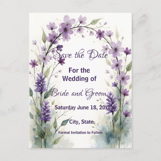 Lavender & Lilac Floral Arch Save the Date Briefkaart (Voorkant)