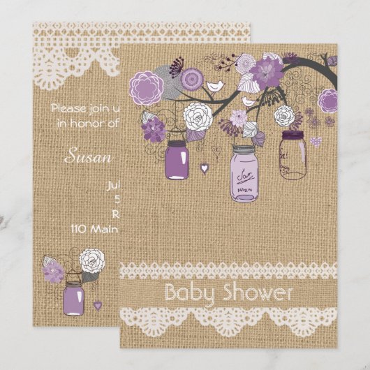 Lavender Lilac Mason Jar Baby shower Invitation (Devant / Derrière)