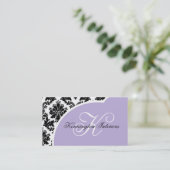 Lavender Lilac violet noir Damask Cartes de visite (Debout devant)