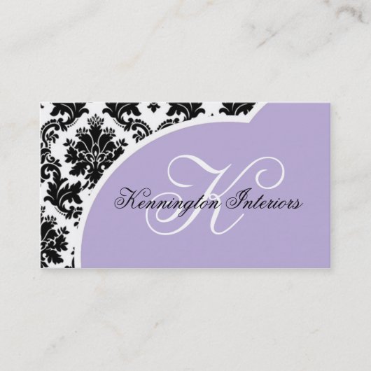 Lavender Lilac violet noir Damask Cartes de visite (Devant)
