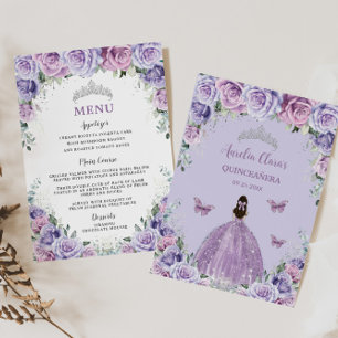 Lavender Lilac Violet Rose Floral Quinceanera Menu