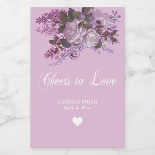 Lavender, Lilacs en Rozen, bruiloft Wijn Etiket (Enkel label)
