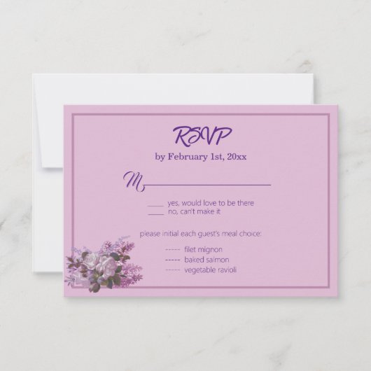 Lavender, Lilacs, Rozen, bruiloft RSVP Kaart (Voorkant)