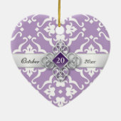 Lavender Lily Damask Wedding Momento Keramisch Ornament (Achterkant)