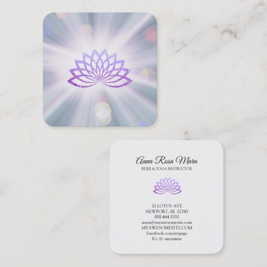 *~* Lavender Lotus Rays Reiki Energy Healing Vierkante Visitekaartje (Voorkant / Achterkant)