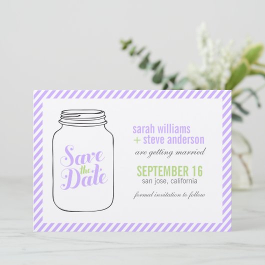 Lavender Mason Jar Monogram slaat de datum op Kaart (Staand voorkant)