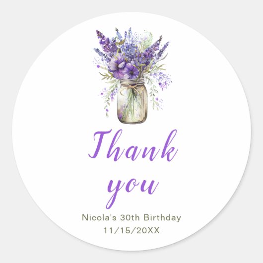 Lavender Mason Jar Verjaardag Ronde Sticker (Voorkant)
