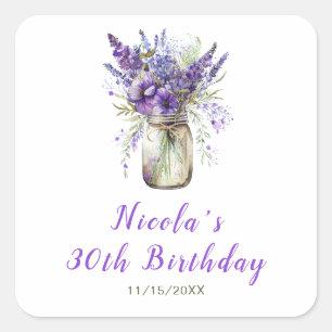Lavender Mason Jar Verjaardag Vierkante Sticker