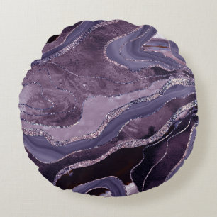Lavender Mauve Agate Glitter Glam #1 Rond Kussen
