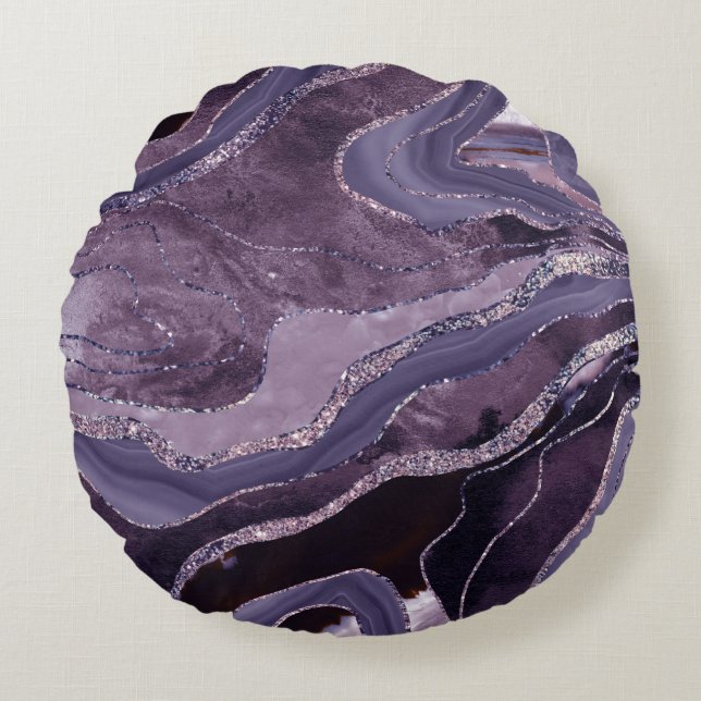 Lavender Mauve Agate Glitter Glam #1 Rond Kussen (Voorkant)