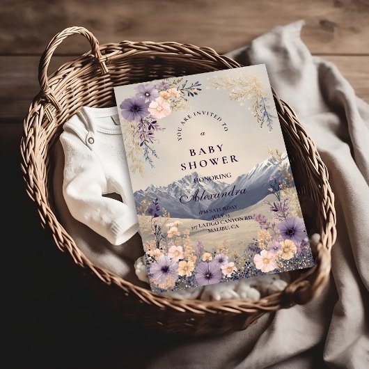 Lavender Meadow Peaks Baby Shower Kaart