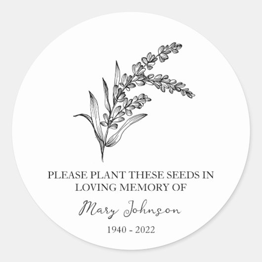 Lavender Memorial Funeral Seed Packet Ronde Sticker (Voorkant)