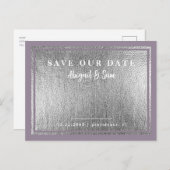 Lavender Metallic Silver Wedding Save Our Date Briefkaart (Voorkant / Achterkant)