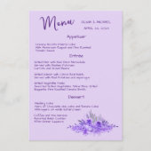 Lavender minimaliste élégant mariage Menu (Devant)