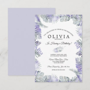 Lavender Mist Waterverf Tropical Leaves Birthday Kaart