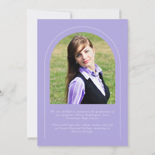 Lavender Modern 2 Photo Arch Afstuderen Aankondiging (Achterkant)