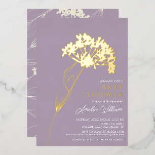 Lavender Modern Floral Baby shower Folie Uitnodiging