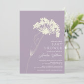 Lavender Modern Floral Baby shower Invitation Kaart (Staand voorkant)
