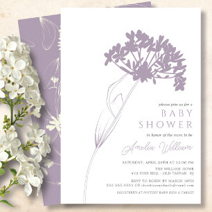 Lavender Modern Floral Baby shower Invitation Kaart