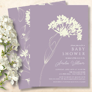 Lavender Modern Floral Baby shower Invitation Kaart