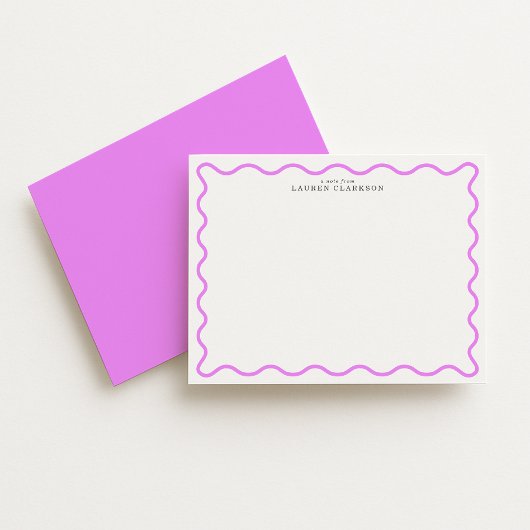 Lavender Modern Wavy Border Personalized Note Card Kaart