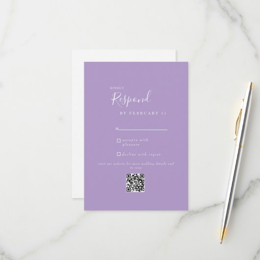 Lavender Moderne Mariage QR Code RSVP (Devant/Arrière en situation)