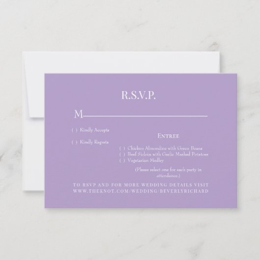 Lavender Monogram Diner Choix Mariage Carte RSVP (Devant)