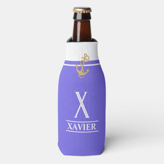 Lavender Nautical Monogrammed Bottle Cooler (Fles Voorkant)