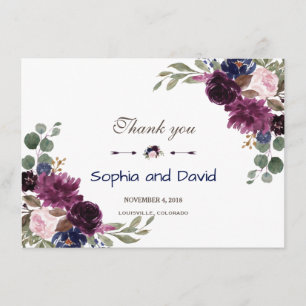 Lavender Navy Blue Floral Bloom Wedding Dank je Bedankkaart