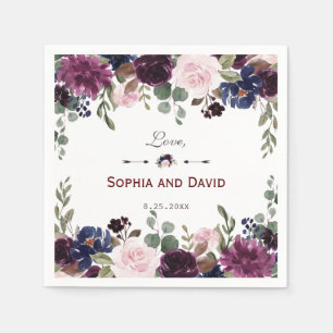 Lavender Navy Blue Floral Bloom Wedding Servet