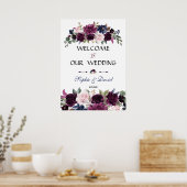 Lavender Navy Blue Floral Bloom Wedding Sign Poster (Keuken)