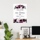 Lavender Navy Blue Floral Bloom Wedding Sign Poster (Thuiskantoor)