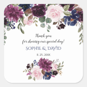 Lavender Navy Blue Floral Bloom Wedding Vierkante Sticker