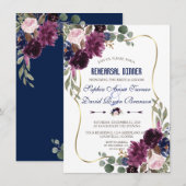 Lavender Navy Gold Floral Bloom Rehearsal Dinner Kaart (Voorkant / Achterkant)