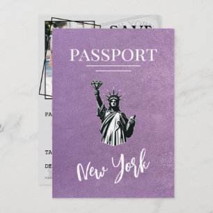 Lavender New York City Passport Bewaar de datum Save The Date