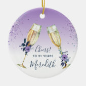 Lavender Ombre Blauwgroen Champagne Toast 21st Bir Keramisch Ornament (Voorkant)