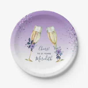 Lavender Ombre Blauwgroen Champagne Toast 21st Bir Papieren Bordje