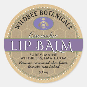 Lavender on Kraft Beeswax Lip Balm Dotted Border Ronde Sticker