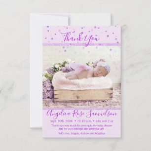 Lavender Paars Baby shower Hartelijk dank FOTO Bedankkaart