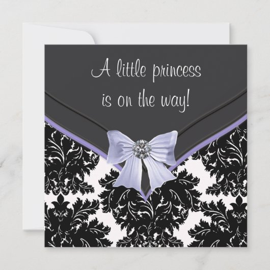 Lavender Paars Black Damask Bow Baby shower Kaart (Voorkant)