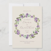 Lavender Paars Botanical Wreath Wedding Kaart (Voorkant)